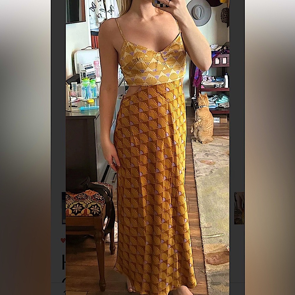 NWT House of Harlow 1960 x Revolve Yellow Geometric Shape Open Back Maxi - Picture 3 of 13